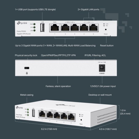 Tp-Link Festa Fr205 Ruter 10 Gigabit Ethernet, 100 Gigabit Ethernet, Gigabit Ethernet Biały