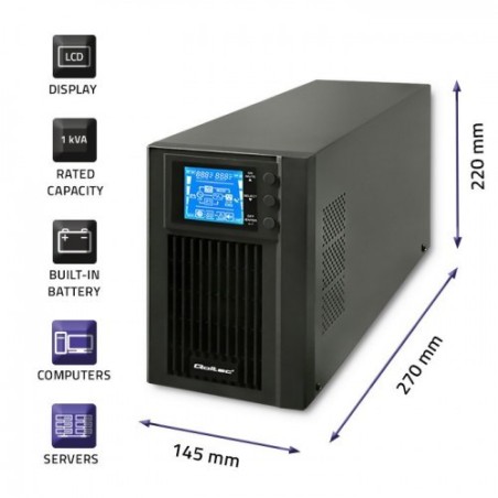 Qoltec 53042 Zasilacz Ups Podwójnej Konwersji (Online) 1 Kva 800 W 2 X Gniazdo Sieciowe