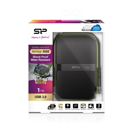 Dysk Zewnętrzny Hdd Silicon Power Armor A60 (1Tb  2.5"  Usb 3.2  5400 Obr/Min  Green-Black  Sp010Tbphda60S3K)