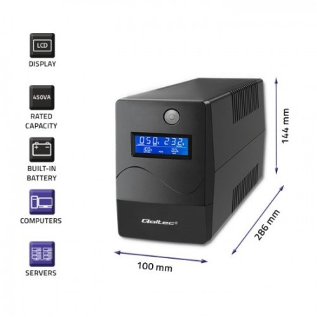 Qoltec Zasilacz Awaryjny Ups 650Va | 360W | Lcd | Usb | Rj45