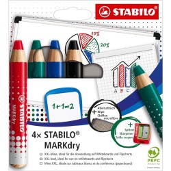 Kredki Do Tablic Stabilo Markdry (+ Temperówka I Ściereczka) 4 Kolory