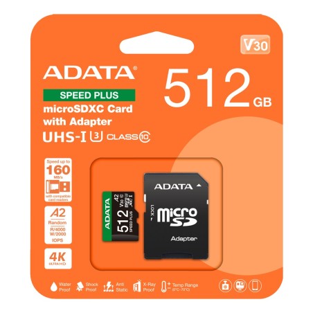 Karta Pamięci Memory Micro Sdxc 512Gb Uhs-I Adata Ud512Gui3V30A2Sp-Ra1
