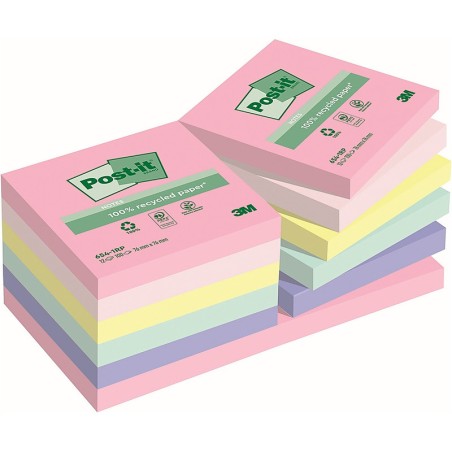 Karteczki Post-It 76X76Mm (654-1Rp) Pastelowe (16X100)