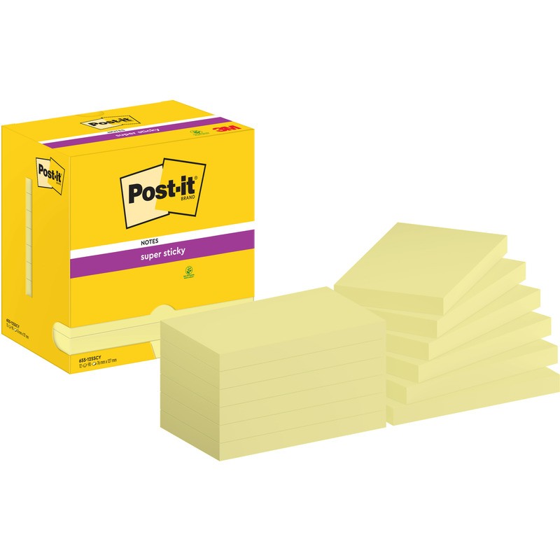 Karteczki Post-It Super Sticky 76X127Mm (655-12Sscy-Eu) Żółte (12X90)