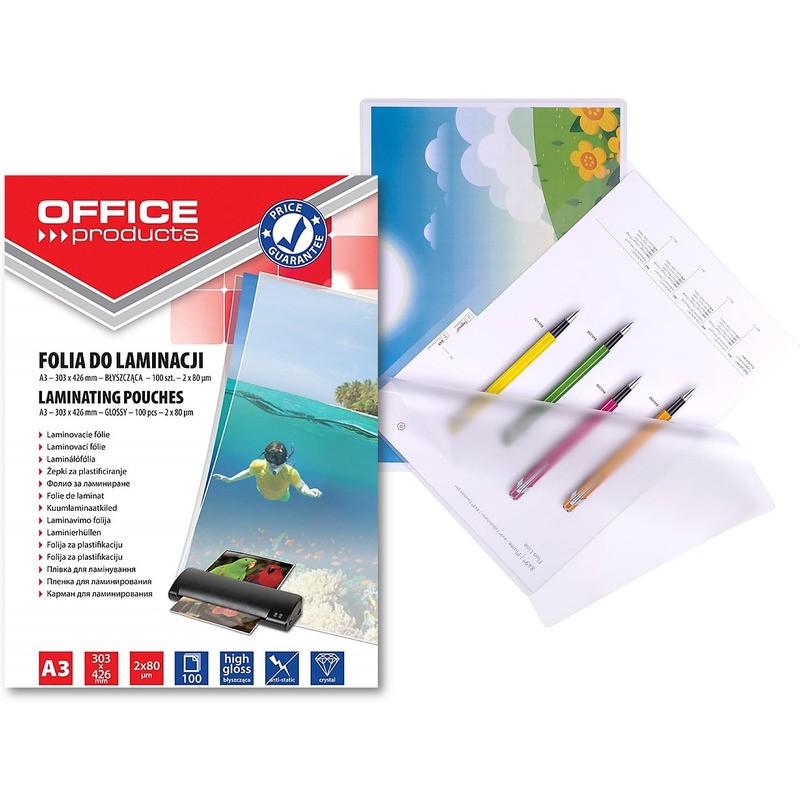 Folia Laminacyjna Office Products A3 2X80Μm Błyszcząca (100)