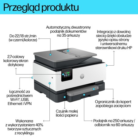 Hp Officejet Pro 9120B Bezprzewodowe All-In-One W Kolorze Drukarka, Drukowanie Dwustronne  Kopiowanie, Skanowanie