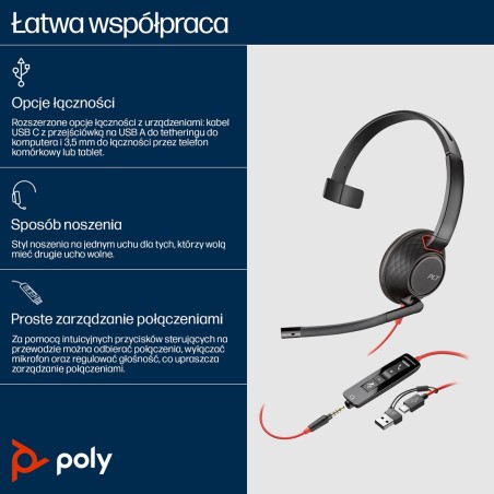 Poly Blackwire 5210 Monaural Usb-C Headset +3.5Mm Plug +Usb-C/A Adapter (Bulk)
