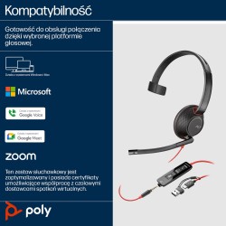 Poly Blackwire 5210 Monaural Usb-C Headset +3.5Mm Plug +Usb-C/A Adapter (Bulk)