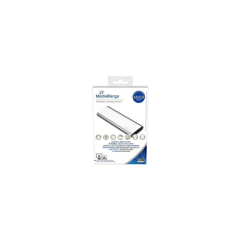 Mediarange Mr1102 Zewnętrzny Dysk Ssd 480 Gb Usb Type-C 3.2 Gen 2 (3.1 Gen 2) Srebrny