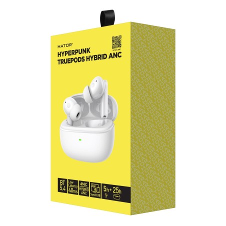 Hator Hyperpunk Truepods Hybrid Anc Zestaw Słuchawkowy True Wireless Stereo (Tws) Douszny Połączenia/Muzyka Bluetooth Biały