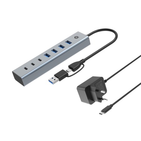 Conceptronic 7-Port Hub Usb-A3.0/-C Adap.- 4Xa3.0+M.netz. Gr