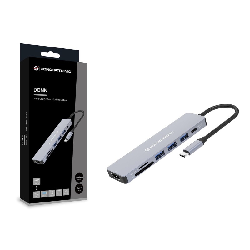 Conceptronic  7-1 Dock Usb-C- Hdmi/3Xusb-A/Sd/Tf/+   25Cm Gr