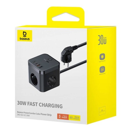 Listwa Zasilająca Baseus Powercombo 3Ac+2U+2C 30W Eu (1,5M  Czarny)