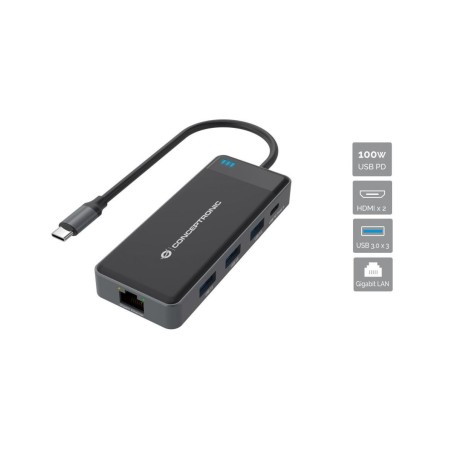 Conceptronic Donn14G Stacja Dokująca Przewodowa Usb 3.2 Gen 1 (3.1 Gen 1) Type-C Szary