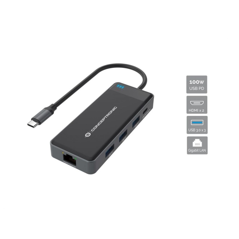 Conceptronic Donn14G Stacja Dokująca Przewodowa Usb 3.2 Gen 1 (3.1 Gen 1) Type-C Szary