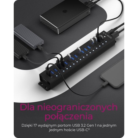 Icy Box Hub 17-Portowy Z Usb 3.2 Gen