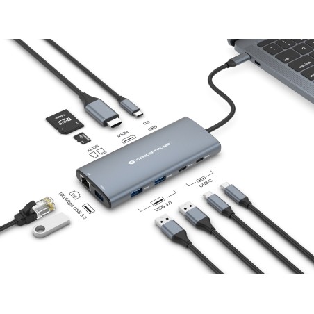 Conceptronic Donn06G Stacja Dokująca Przewodowa Usb 3.2 Gen 1 (3.1 Gen 1) Type-C Szary