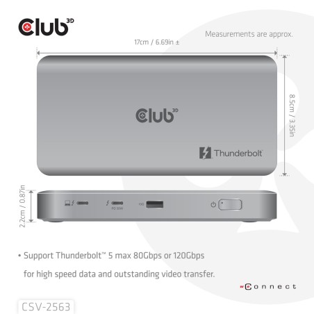 Club3D Csv-2563 Stacja Dokująca Thunderbolt 5 Srebrny