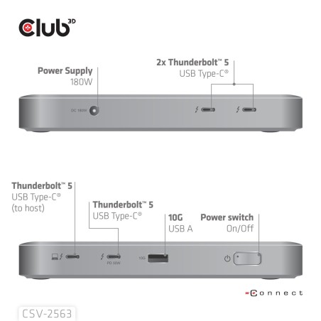 Club3D Csv-2563 Stacja Dokująca Thunderbolt 5 Srebrny