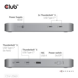 Club3D Csv-2563 Stacja Dokująca Thunderbolt 5 Srebrny