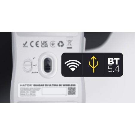Hator Quasar 3S Ultima 8K Wireless Myszka Gaming Po Prawej Stronie Rf Wireless + Bluetooth + Usb Type-C Optyczny 30000 Dpi