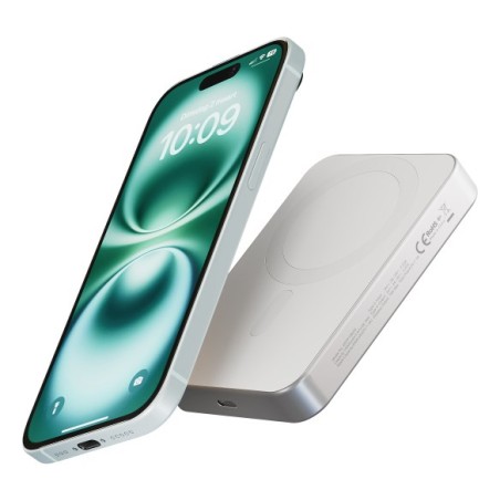 Zens Slim Qi2 Aluminium Powerbank - Magnetyczny Powerbank 10000 Mah Kompatybilny Z Magsafe I Qi2 (White)