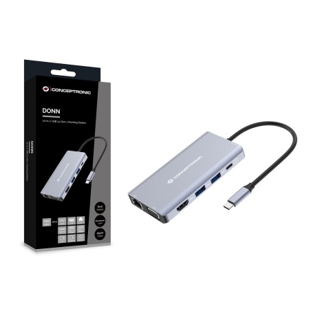 Conceptronic Donn20G Stacja Dokująca Przewodowa Usb 3.2 Gen 1 (3.1 Gen 1) Type-C Szary