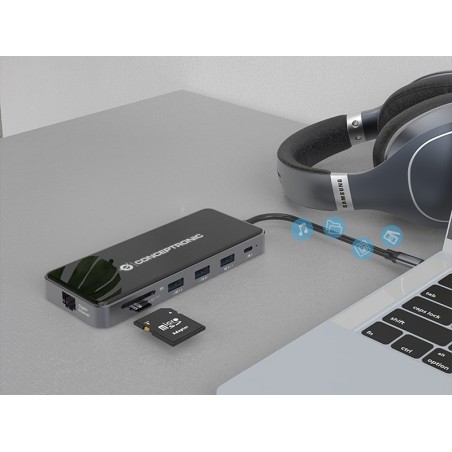 Conceptronic Donn15G - Stacja Dokująca - Usb-C 3.2 Gen 1 - Vga, 2 X Hdmi - Gige