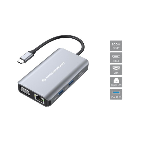 Conceptronic Donn21G Stacja Dokująca Przewodowa Usb 3.2 Gen 1 (3.1 Gen 1) Type-C Szary