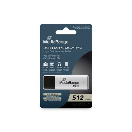 Mediarange Mr1904 Pamięć Usb 512 Gb Usb Typu-A 3.2 Gen 1 (3.1 Gen 1) Czarny, Srebrny