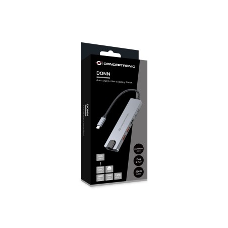 Conceptronic Donn29G Stacja Dokująca Przewodowa Usb 3.2 Gen 2 (3.1 Gen 2) Type-C Szary
