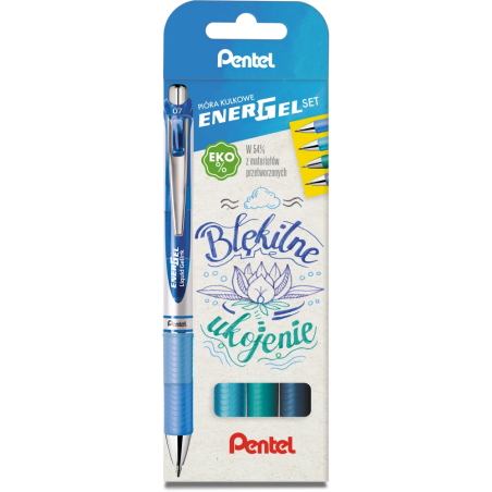 Pióro Kulkowe Energel 0,7 Mm,  Kpl.4 Kolory Błękitne Ukojenie Bl77-St4Cacsspl Pentel