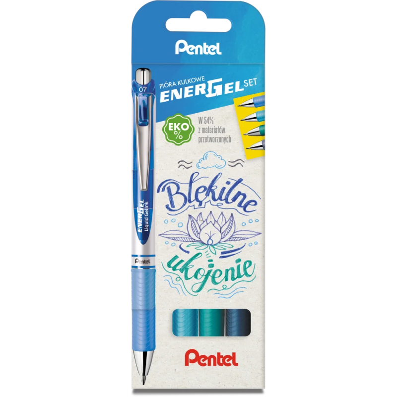 Pióro Kulkowe Energel 0,7 Mm,  Kpl.4 Kolory Błękitne Ukojenie Bl77-St4Cacsspl Pentel