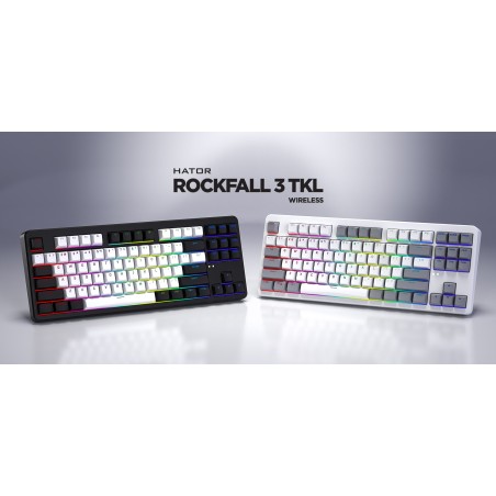 Hator Rockfall 3 Tkl Wireless Klawiatura Uniwersalne Usb + Rf Wireless + Bluetooth Qwerty Angielski Biały