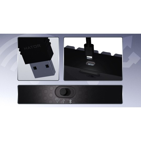 Hator Skyfall Pro Wireless 65 Klawiatura Gaming Usb + Rf Wireless + Bluetooth Qwerty Us English Czarny, Szary