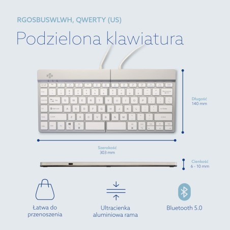 Klawiatura R-Go Tastatur Split Break Us-Layout Bluetooth Weiăź