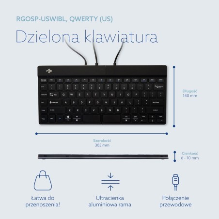 R-Go Tools Ergonomiczna Klawiatura R-Go Split Break V2 Z Oprogramowaniem Break, Qwerty_Us, Przewodowa, Czarna