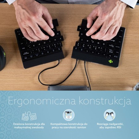 R-Go Tools Ergonomiczna Klawiatura R-Go Split Break V2 Z Oprogramowaniem Break, Qwerty_Us, Przewodowa, Czarna