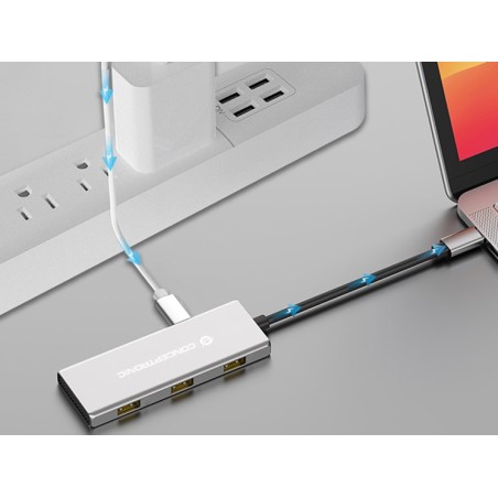 Conceptronic Hubbies17G Huby I Koncentratory Usb 3.2 Gen 2 (3.1 Gen 2) Type-C 10000 Mbit/S Szary