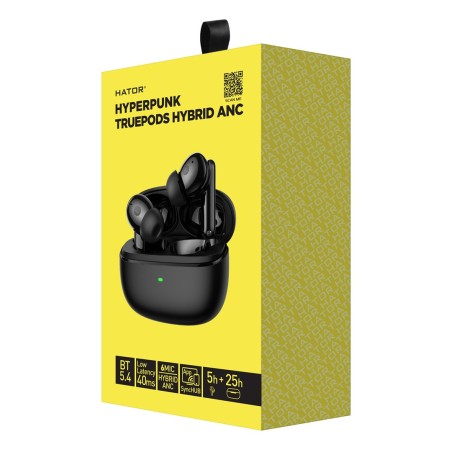 Hator Hyperpunk Truepods Hybrid Anc Zestaw Słuchawkowy True Wireless Stereo (Tws) Douszny Połączenia/Muzyka Bluetooth Czarny