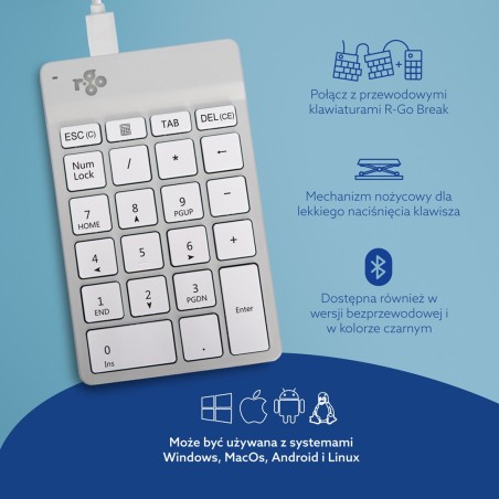 Klawiatura Numeryczna Numpad Ścienna Kabel Biała