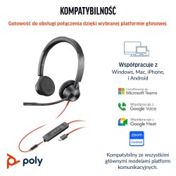 Słuchawki Poly Blackwire 3325 Stereo Ms Teams Certified Usb-C Headset +3.5Mm Plug +Usb-C/A Adapter 8X222Aa