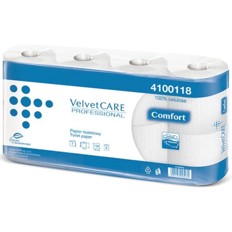 Papier Toaletowy Celuloza, 2 Warstwy, Biały, 15M - 138 Listków (8Szt) Velvet Professional Comfort 4100118/4100119