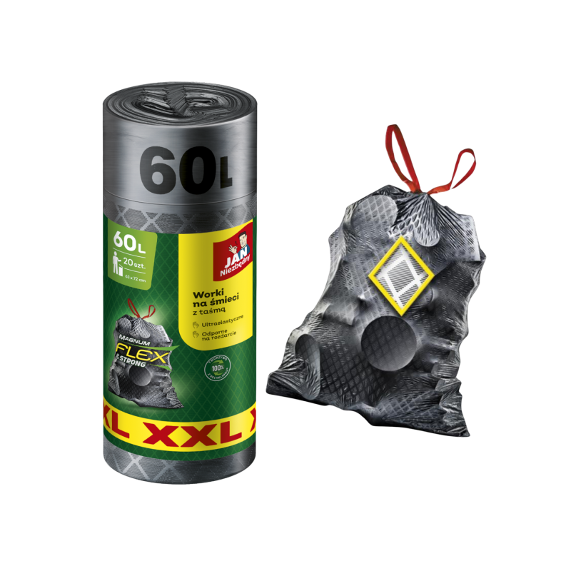 Jan Niezbędny Worki Na Śmieci Magnum Flex Z Taśmą 60L 20Szt. Szare 353487