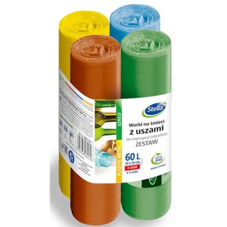 Stella Worki 60L Z Uszami, Do Segregacji Odpadów, Zestaw 4X8 Szt., Mix, St-St-045174