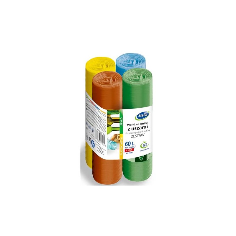 Stella Worki 60L Z Uszami, Do Segregacji Odpadów, Zestaw 4X8 Szt., Mix, St-St-045174