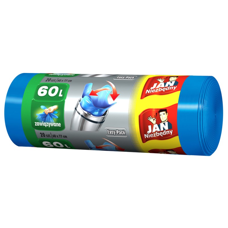 Jan Niezbędny Worki Hd Easy Pack, Niebieskie, Wiązane, 60 L, 20 Szt., 32348