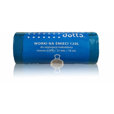 Worki Na Śmieci 120L 10Szt., Dotts, Do Segregacji Makulatury, Nadruk, Mocne (Ldpe), 31Mic., Niebieskie