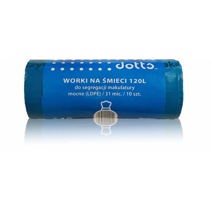 Worki Na Śmieci 120L 10Szt., Dotts, Do Segregacji Makulatury, Nadruk, Mocne (Ldpe), 31Mic., Niebieskie