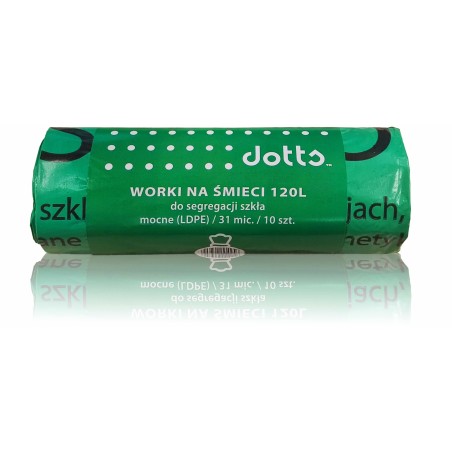 Worki Na Śmieci 120L 10Szt., Dotts, Do Segregacji Szkła, Nadruk, Mocne (Ldpe), 31Mic., Zielone